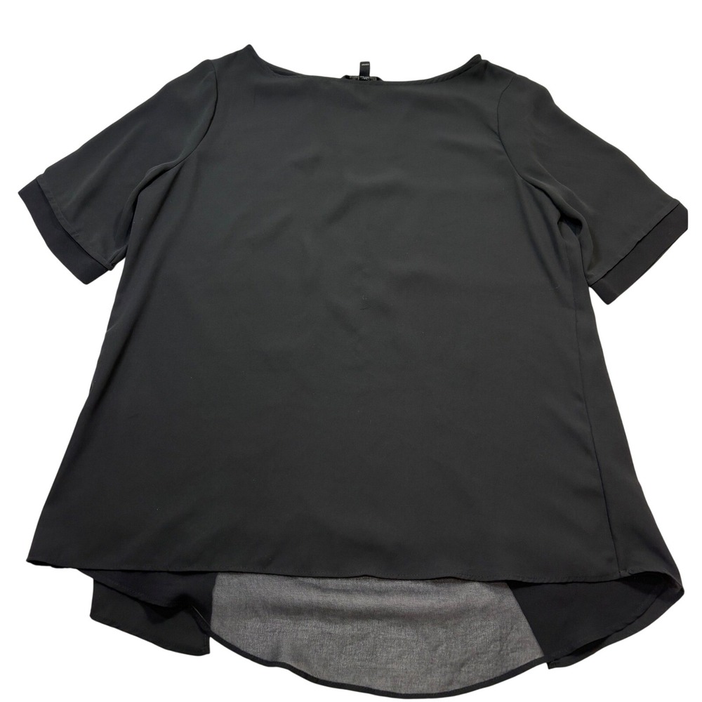 Banana Republic Womens Black Short Sleeve Split Back High Low Blouse Size M‎